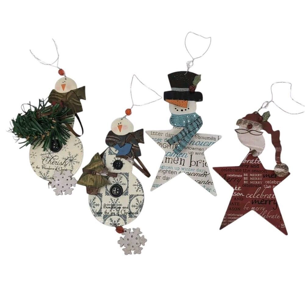 Snowman Santa Christmas Ornaments Metal Winter Dreams 2 Boxes 4 pc NEW NWT